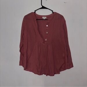 J. Jill Mauve Women’s Pink Swiss Dot Henley Blouse Long Sleeve Button Front XS